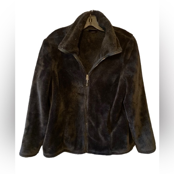32 HEAT BLACK FAUX FUR Soft ZIP UP JACKET  - SIZE Large - Picture 8 of 9